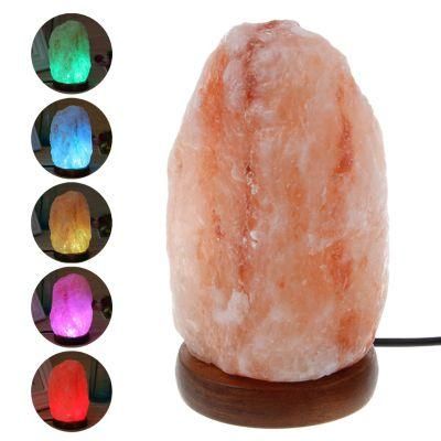 Hand Carved USB Wooden Base Himalayan Rock Salt Stone Lamp Air Purifier Night Light
