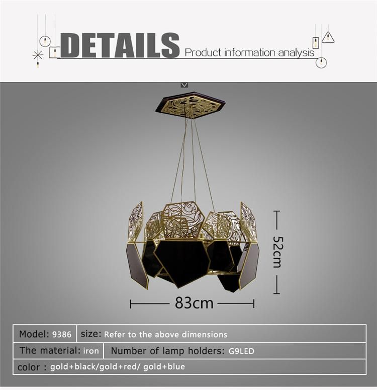 Modern Metal Carved Gold Decor Project High Quality Living Room Pendant Lamp