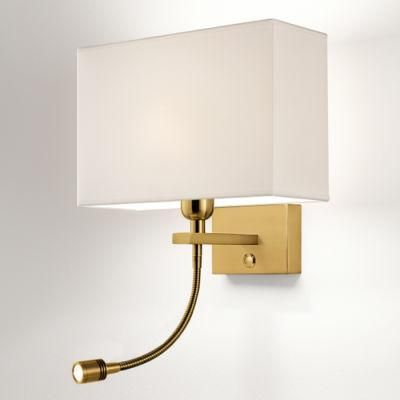 Hotel Bedside Wall Lamp with LED Reading Light and Fabric Shade
