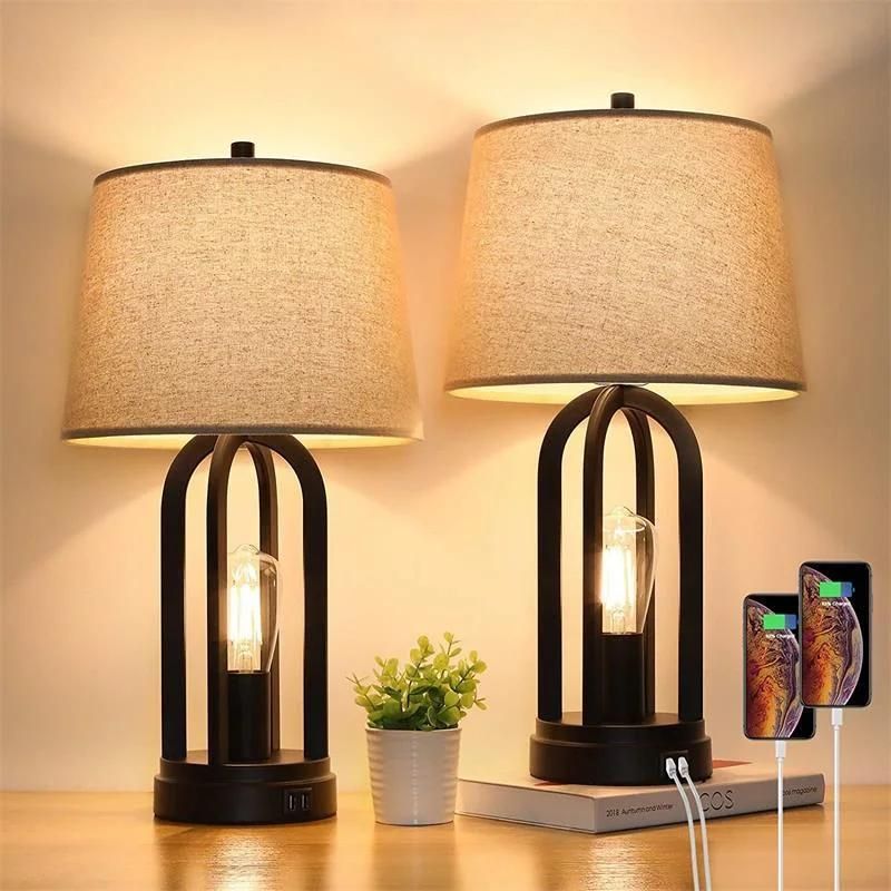 Decorative Smart Lamp Table Lamp Study Lamp Wooden Home Goods Designed USB Charging Port Bed Side Lamps