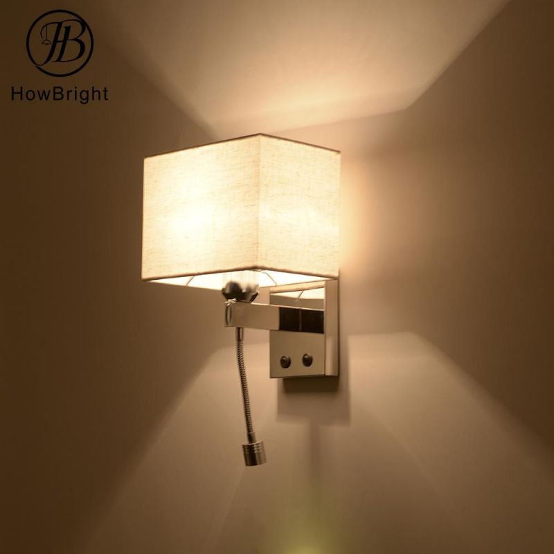 Chrome Hotel Wall Light Metal Fabric E27 Indoor Decorative Lighting with USB Gold Wall Lamp for Hotel Bed Table Lamp Reading Light