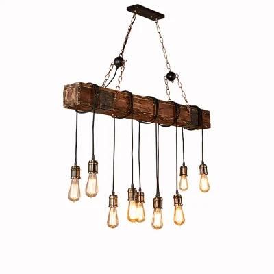 Industrial Natural Wood Lighting Vintage Hemp Rope Pendant Lamp