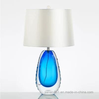 Hotel Modern Crystal Murano Glass Table Lamp Light with Fabric Shade in blue Color
