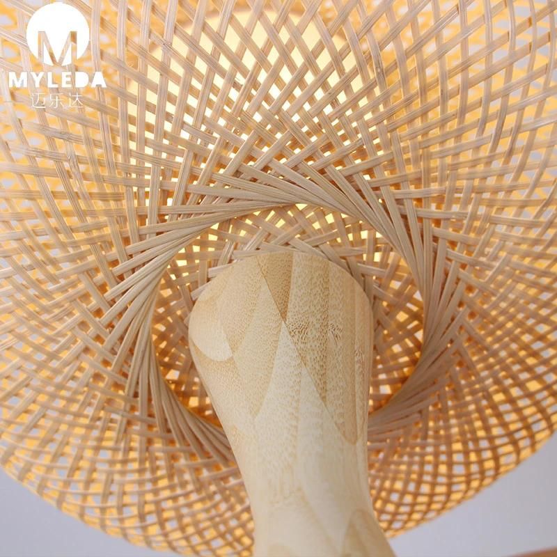 Chinese Style Garden Bamboo Table Light with Natural Wood Frame
