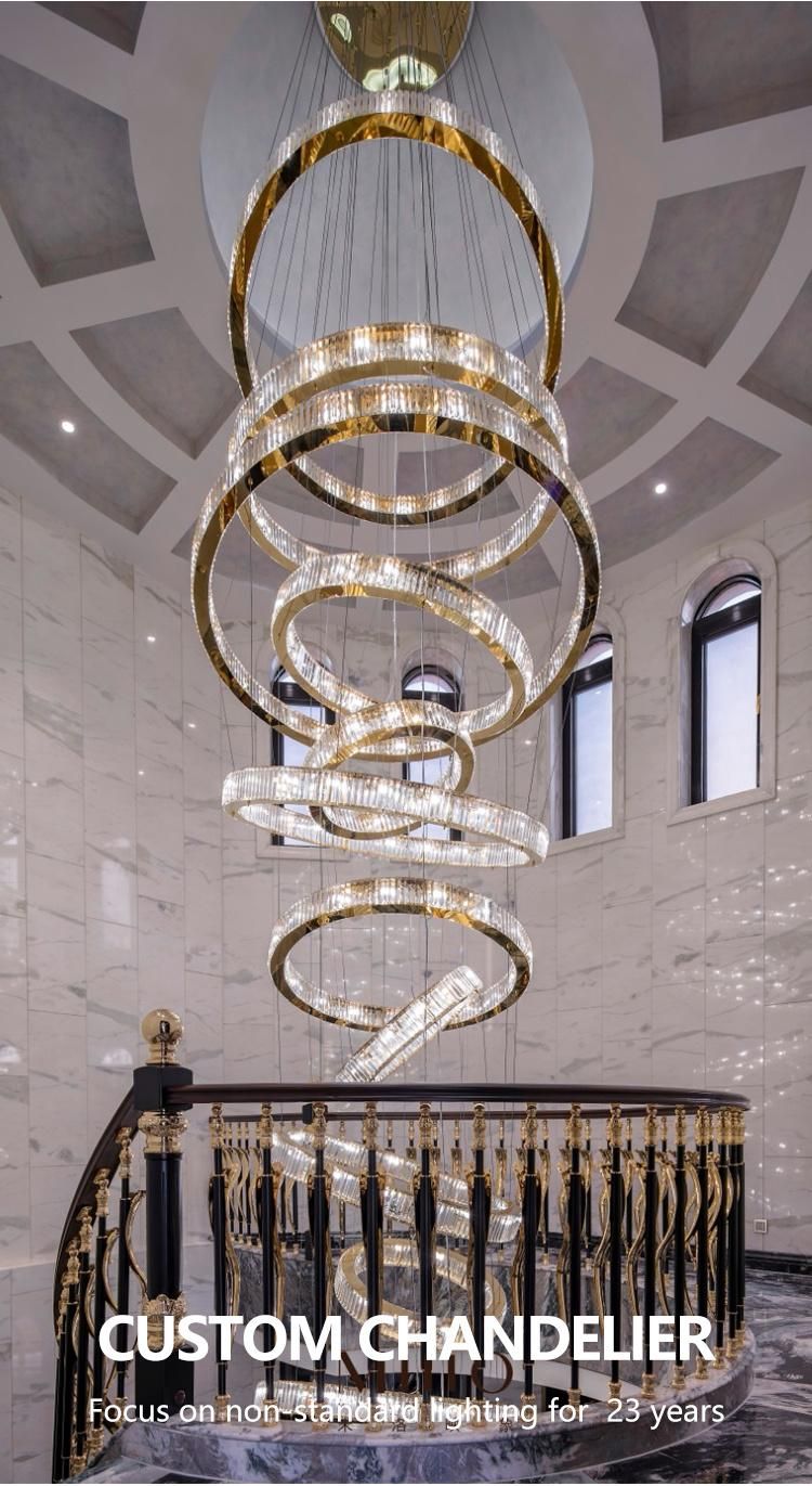 Modern Style Decoration Hotel Banquet Hall Long Staircase Custom Round LED Chandelier Lamp