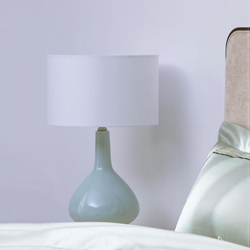 Green Ceramic Table Lamp Fabric Shade Cylinder Modern Bed Side Table Lamp