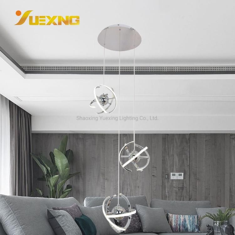 Nordic Design Chrome SMD 60W 3000K 6000K Curved Strip Flower Indoor Decoration LED 3-Lamp Hanging Lamp Pendant Light