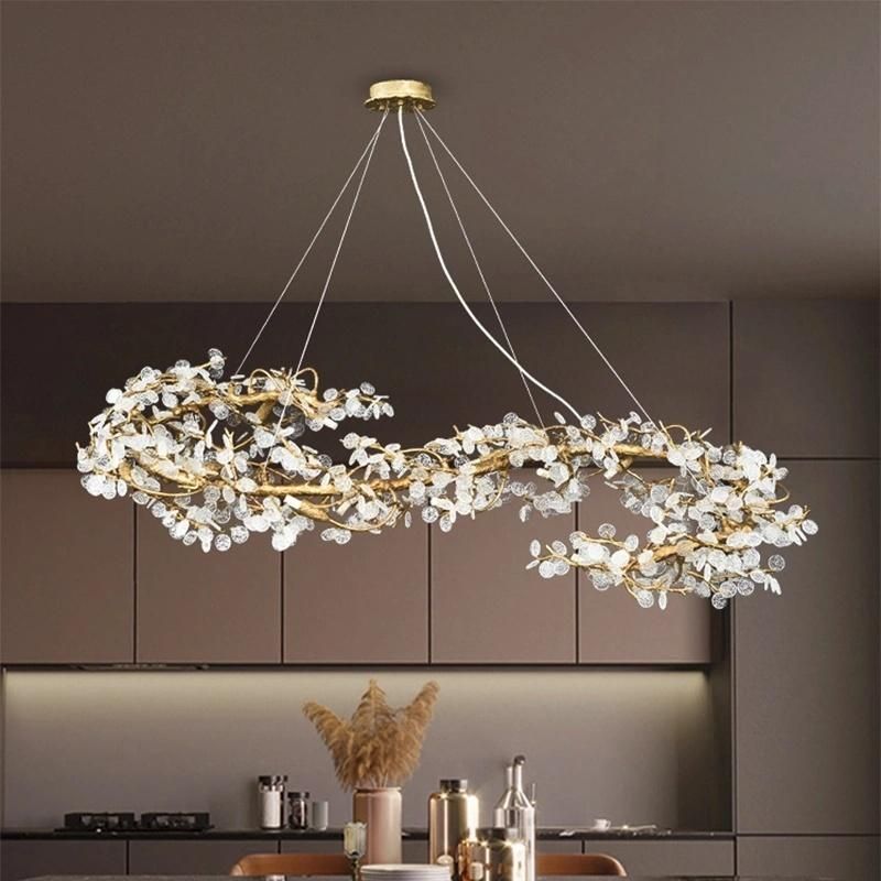 Copper Chandelier Living Room Lamp Modern Crystal Pendant Light Lamp