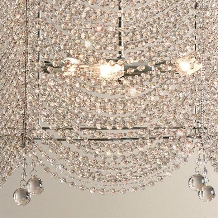 Square Clear Crystal Chandelier Lighting French Pendant Lamp for Girls Room, Bedroom