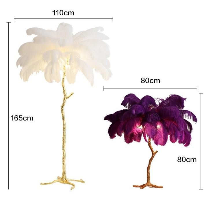 Nordic Modern Brass Copper Resin Hotel Stand Lamp Light Ostrich Feather Light Floor Lamp