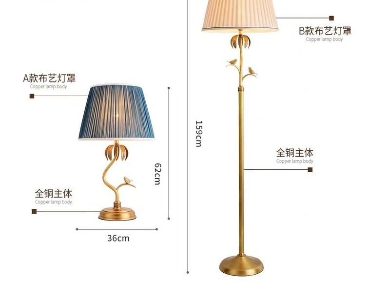 All Copper Desk Lamp American Idyllic Warm Living Room Bedroom Bedside Desk Lamp Study Villa Hotel Retro European Floor Lamp