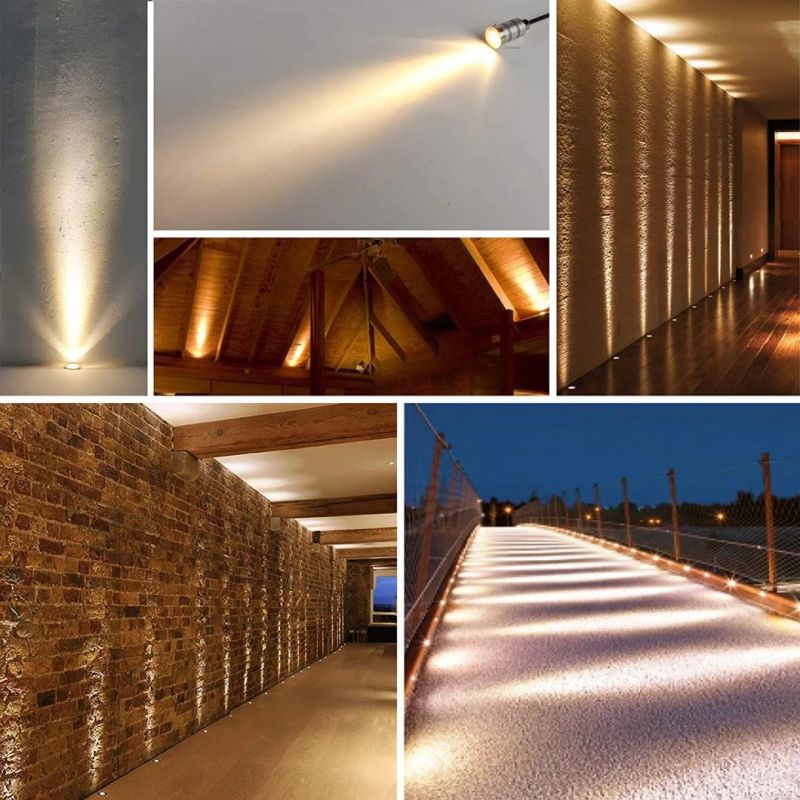 LED in-Ground Well Light, Mini 15° Narrow Beam Angle Spotlight, 1W 12V-24V DC, IP67 Waterproof Underground Outdoor Landscape Lightings, Warm White-3000K