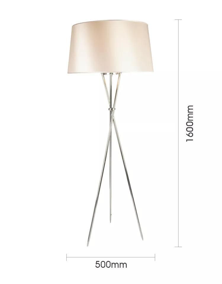 Home Decoration Fabric Chrome Tripod Standing Floor Lamp