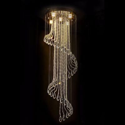 Modern Luxury Decorative Long High Ceiling Crystal Stair Pendant Light Chandelier