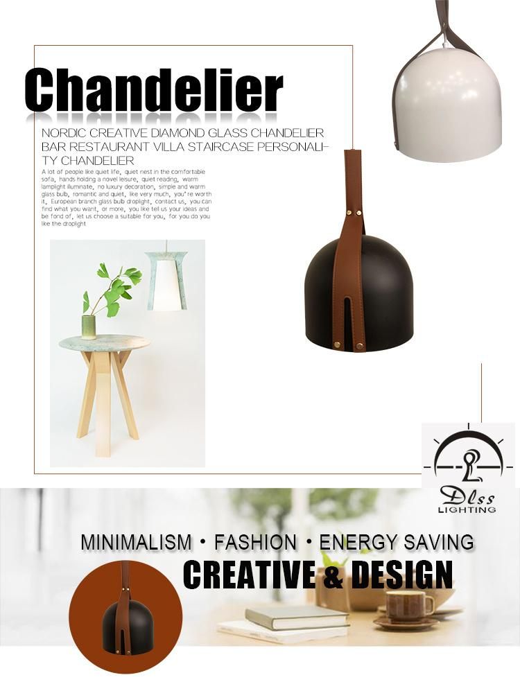 Leather Belt Black Aluminum Shade Hanging Chandelier Pendant Light