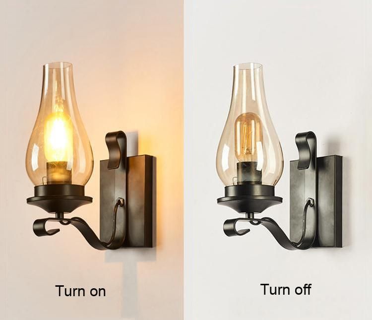 Retro Industrial Light Iron Wall Lamp Creative Restaurant Corridor Bedroom Bedside Glass Wall Light (WH-VR-40)