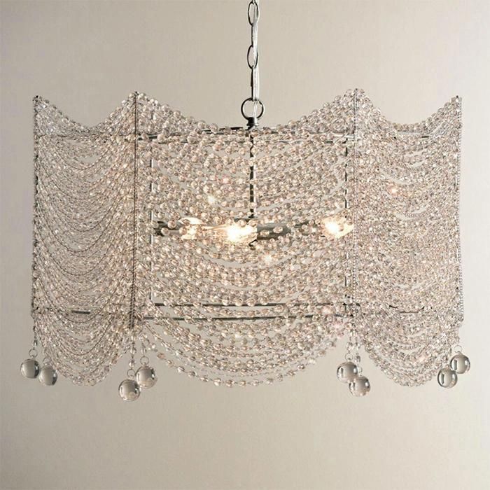 Square Clear Crystal Chandelier Lighting French Pendant Lamp for Girls Room, Bedroom