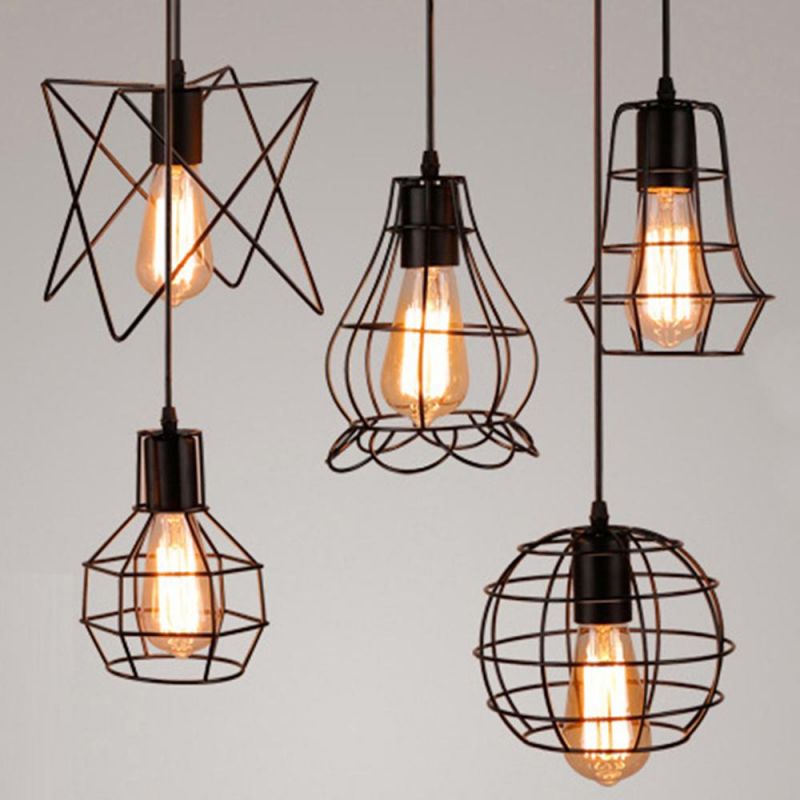 Industrial Pendant Light Edison Hanging Cage Pendant Lights E26 E27 Base Vintage Adjustable Pendant Lamp Fixture for Home Light