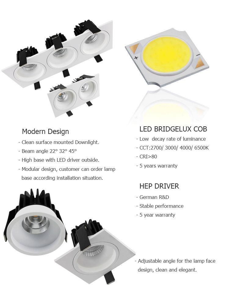 Hot Sale High Brightness White Grille Light 10W 12W 15W with Anti-Glare COB LED Downlight
