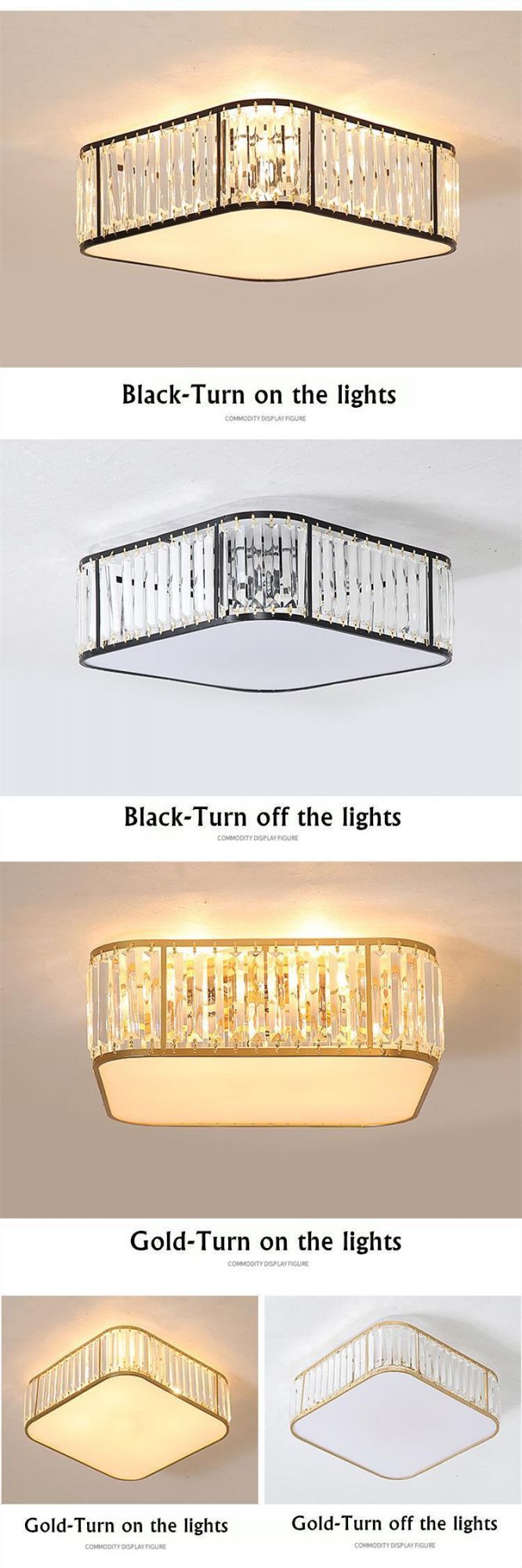 LED Ceiling Lights with Crystal Lampshade for Bedroom Metal Square Ceiling Lamp (WH-CA-99)