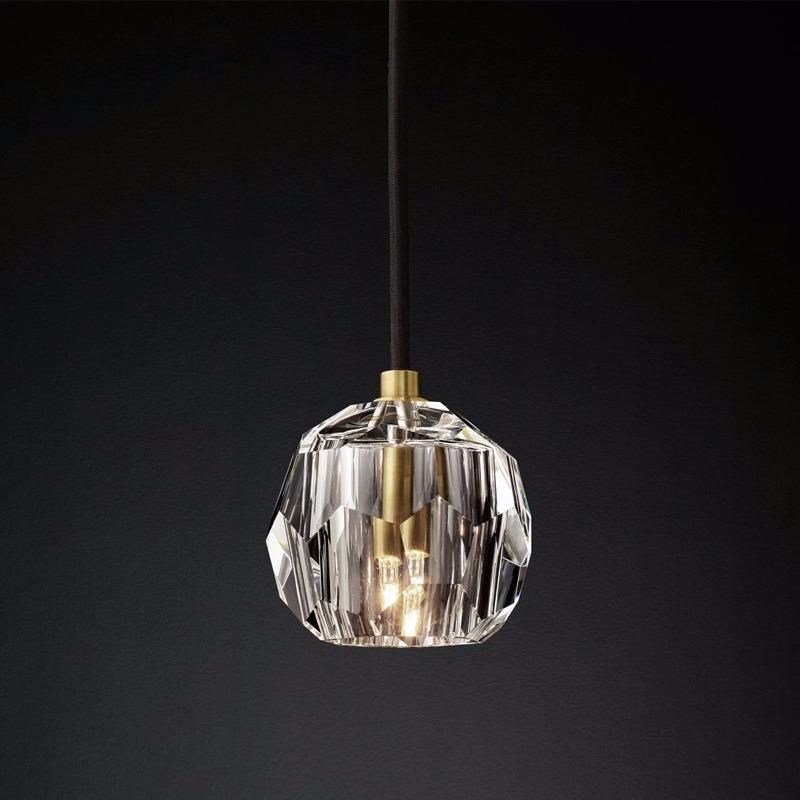 Decorative Mini Copper Linear Modern Clear K9 Crystal Ball LED Glass Pendant Light Iron Ceiling Hotel Lamp Lighting Chandelier