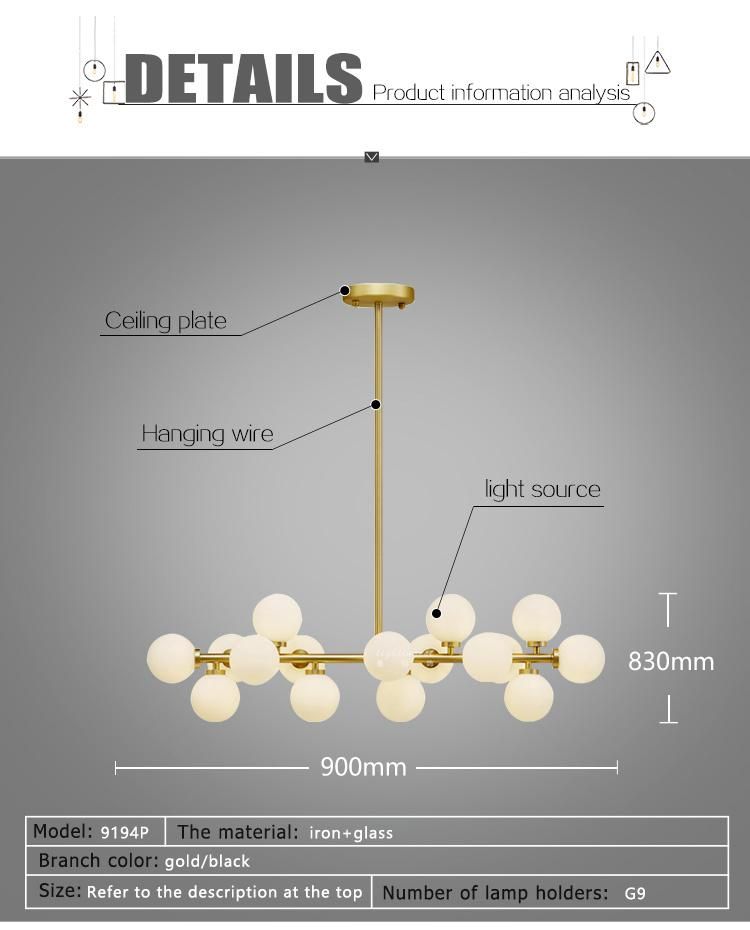 Dining Room Long Glass Ball Cluster Chandelier