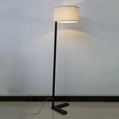 Dark Bronze Lacquered Metal Body and White Fabric Shade Floor Lamp.