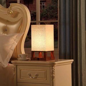 Table Lamp with USB Port, Wood Table Lamp, White
