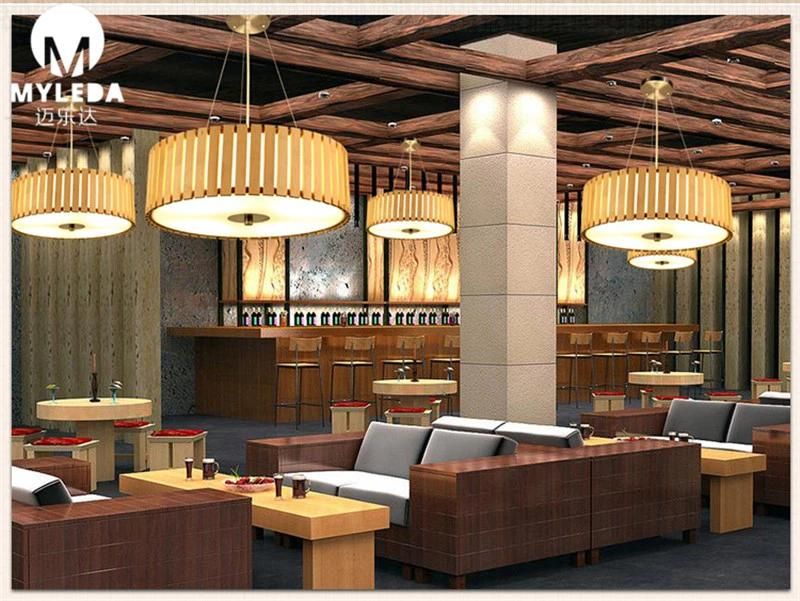Lantern-Design Bamboo Wooden Fabric Pendant Light for Hotel