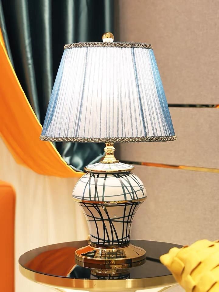 Light Luxury American Table Lamp Ceramic Decorative Art Design Modern Simple Copper Living Room Bedside Bedroom Living Room Lamps
