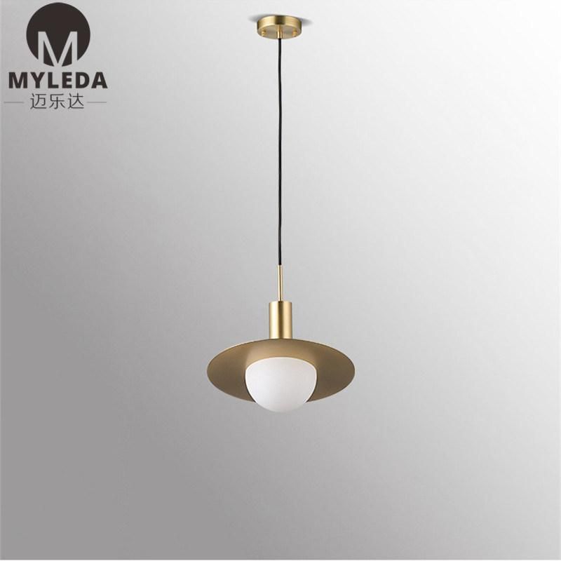 Modern Luxury Brass Metal White Glass Round Ball Pendant Light