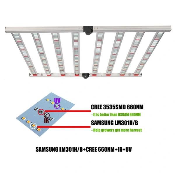 Foldable Full Spectrum 640W Samsung Lm301h Lm301b W/UV/IR Indoor Greenhouse LED Grow Light with 8 Bars for Cann