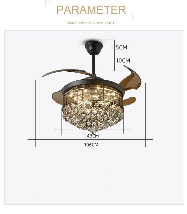 42” Modern Luxury Living Room Lighting Crystal Chandelier LED Ceiling Fan with Remote Control Switch and Light