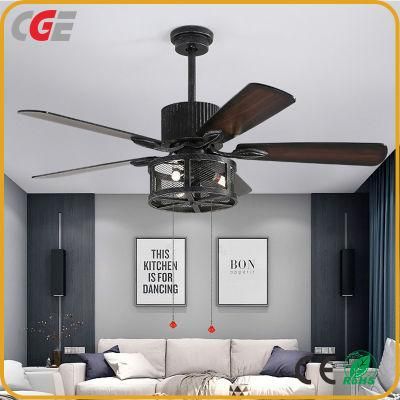 Industrial Cool Wind Retro Dining Room Living Room Wood Blade Leaf Fan Remote Control Electric Ceiling Fan Lamp