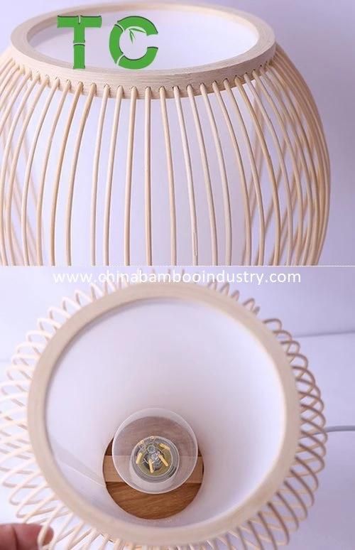 Bamboo Desk Table Lamp with Wood Base and Rattan Weave Lamp Shade for Hotel