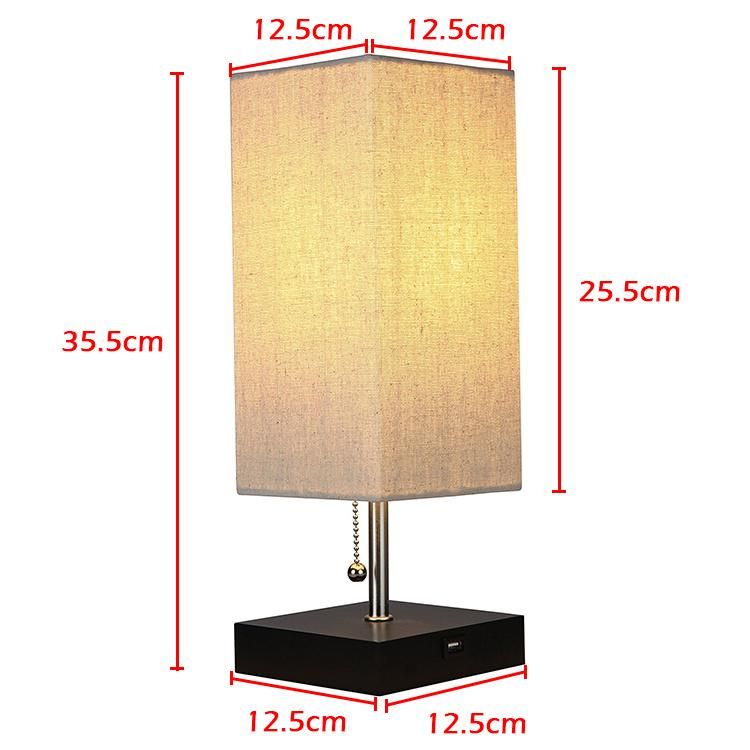 Jlt-15656-2 Free Sample Double USB Charging Port Linen Shade Brown Table Rechargeable Lamp