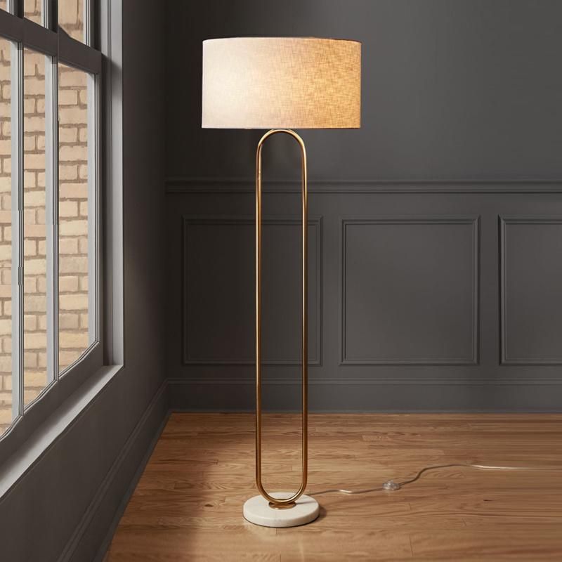 Modern Minimalist Marble Metal Floor Lamp Decoration Table Lamp Living for Bedroom Cafe Dining Room Decorative Gold Desk Light with Cloth Fabric Shade