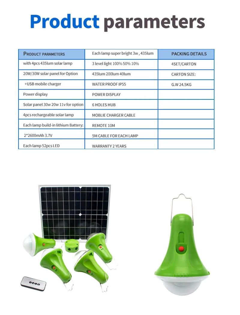 New Portable Solar Power System Light Kit Waterproof Solar Lamp 25W Solar Light with 4 LED Lamps