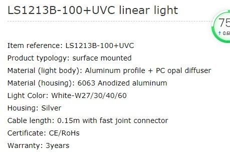 Silm LED Linear Light Ls1213b-100+UVC Linear Light