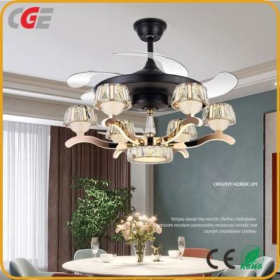 Luxury Modern Living Room Decoration 6 Lights Ceiling Fan Hidden Blades Ceiling Fan with Lamp