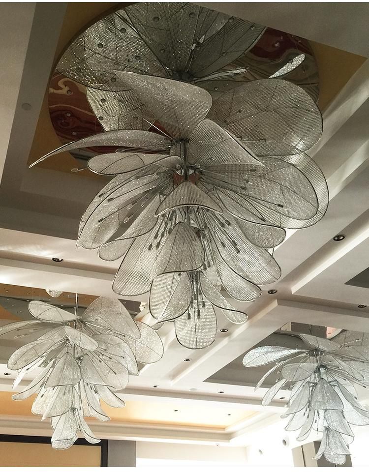 Flower Shape Decorative Hotel Stair Glass Stainless Steel Custom LED Chandelier Lamp
