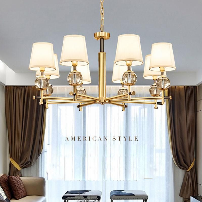 American Copper Living Room European Crystal Copper Bedroom Restaurant Simple Copper Chandelier Pendant Lighting
