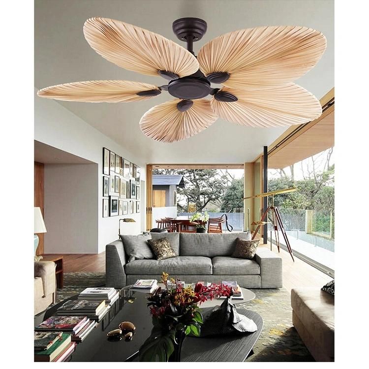 Southeast Asia Fan Lamp Traditional Ceiling Fan Lamp Handmade Leaf Decoration Ceiling Fan