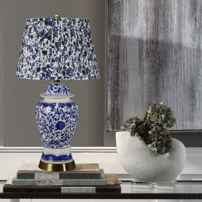 Exquisite Classical Indoor Table Lamp with Imitation Ceramic Pattern Base