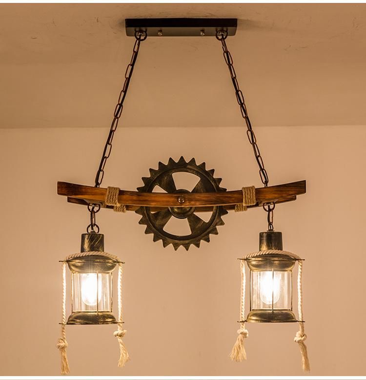 American Design Glass Chandelier Retro Cafe Wooden Lamp Gear Industrial Rectangle Chandelier (WH-VP-71)