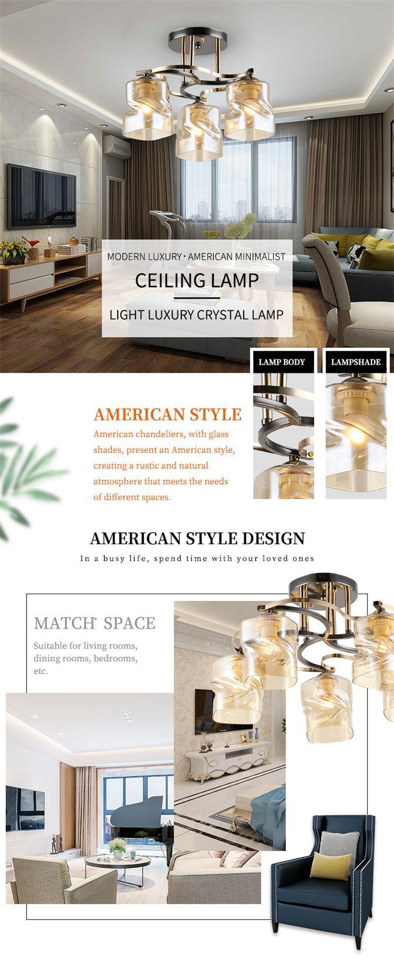 Nordic New Product Indoor Living Room Wrought Iron Metal Crystal Ceiling Lamp