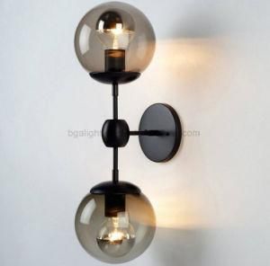 Vintage Black Two Glass Ball Wall Light for Hallway