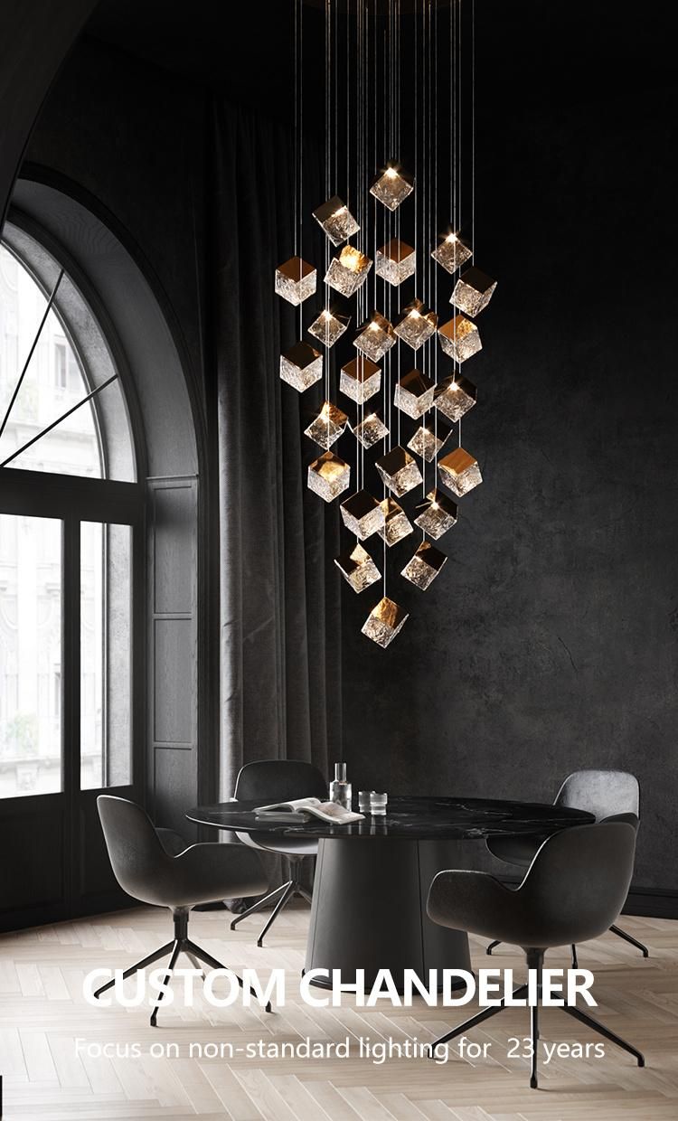 High Brightness Decorative Long Stair Dining Hall Show Room Glass Custom LED Chandelier Lamp