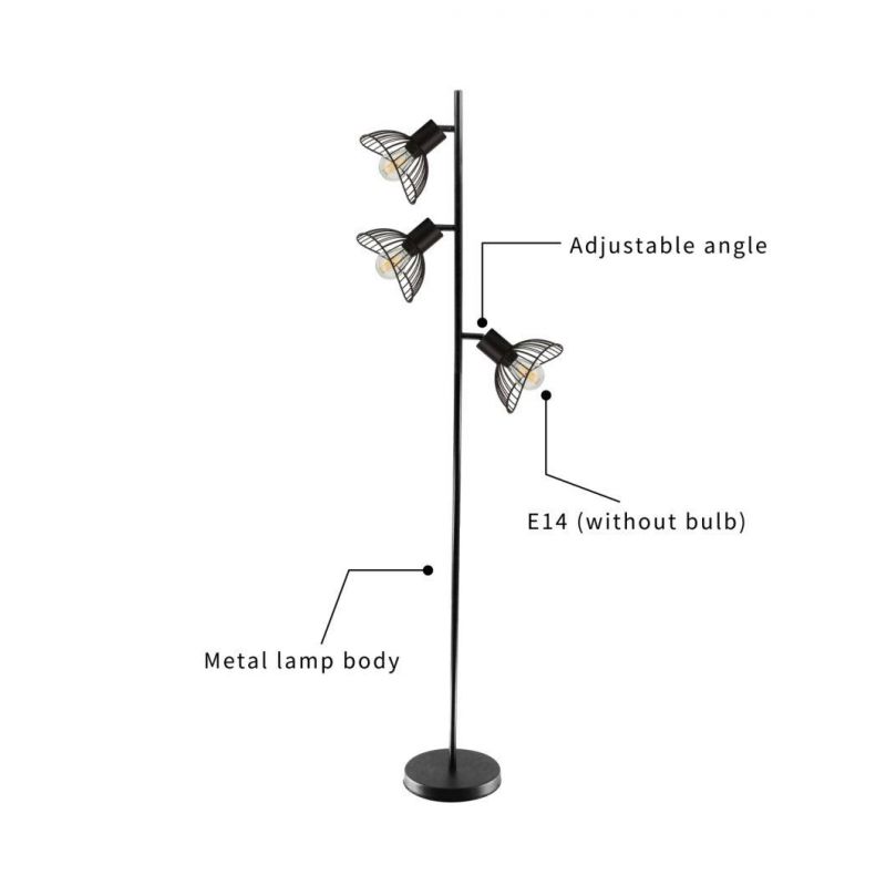 3 Heads Floor Lamp Industrial Decorative E14 Floor Lights for Reading/Living Room/Bedroom/Office