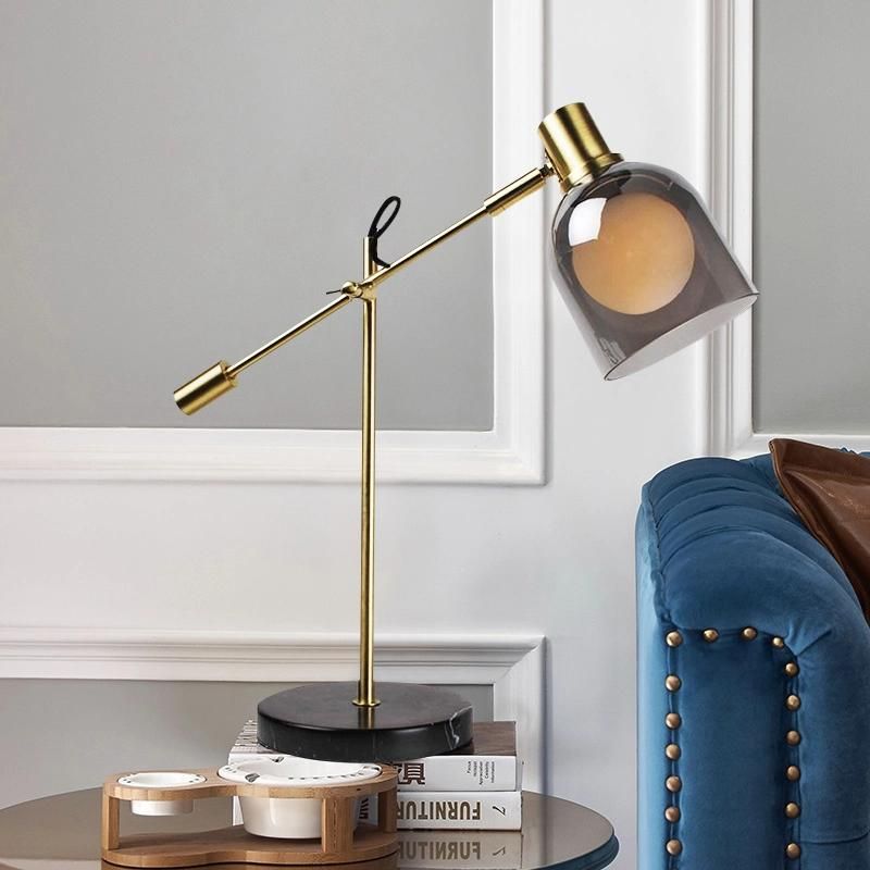 Adjustable Angle Table Lamp Gray Shade Vintage Style Reading Light
